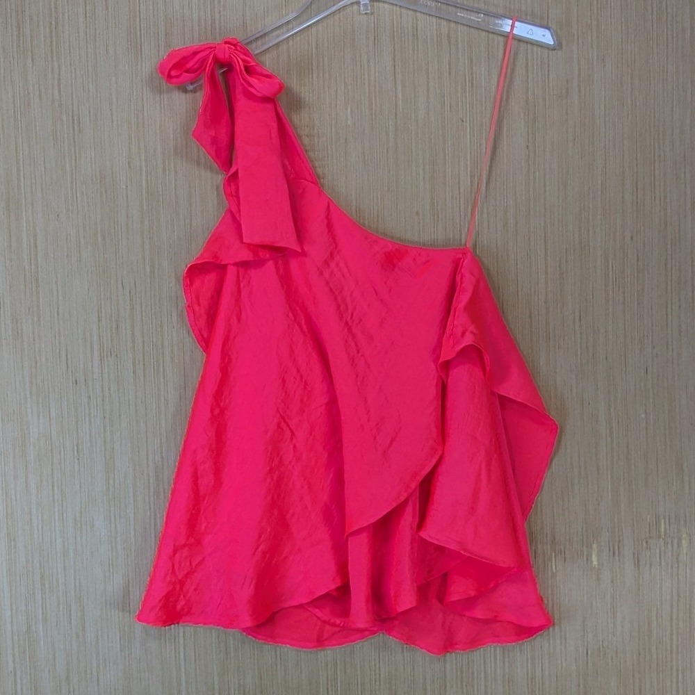 Free People Womens Neon Pink One Shoulder Ruffle Tie Top Size S Beach Vacation